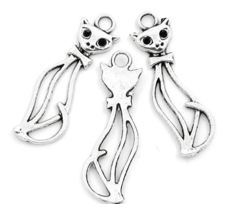 Kat bedeltje donker zilver