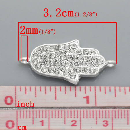 1x Connector Hamsa licht zilver / strass