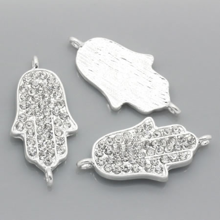 1x Connector Hamsa licht zilver / strass