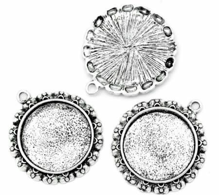 1x Cabochon hanger 20 mm Donker Zilver