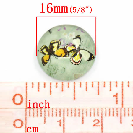 1x Glazen cabochon Vlinders