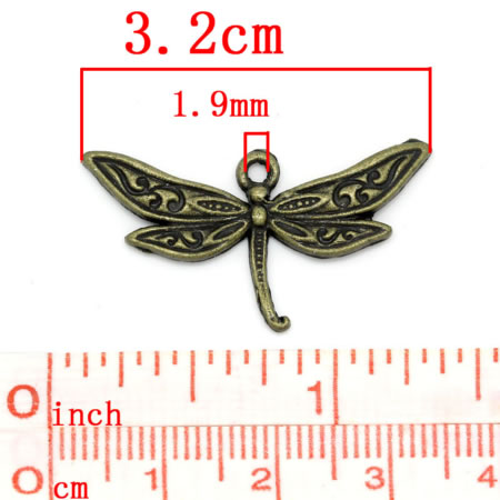 1x Bedeltje Libelle Brons 32 x 17 mm