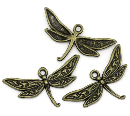 1x Bedeltje Libelle Brons 32 x 17 mm