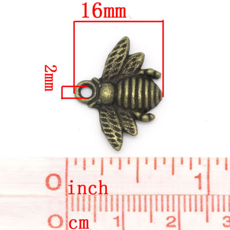 1x Bedeltje Honing Bij Brons 21 x 16 mm