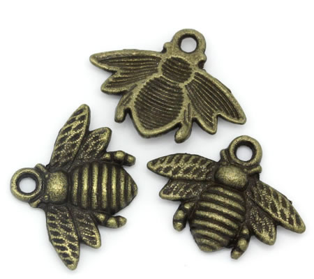 1x Bedeltje Honing Bij Brons 21 x 16 mm