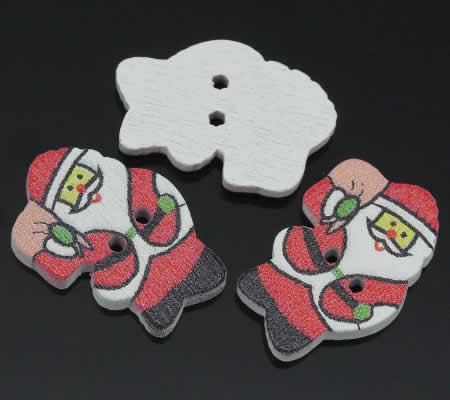 1x Houten Knoopje Kerstman