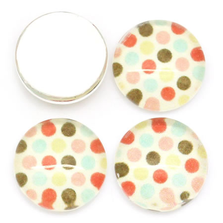 Glazen Cabochon Polkadot Wit/Groen/Rood