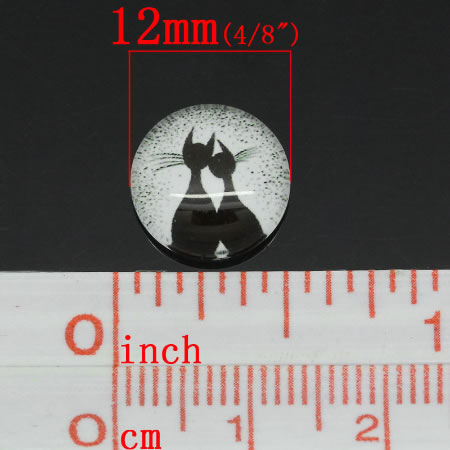 Glazen cabochon Wit/Zwart Katten