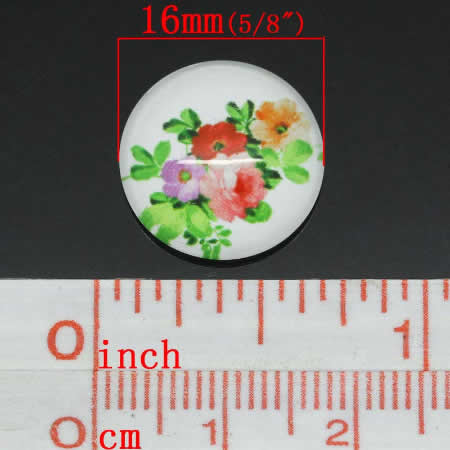 Glazen cabochon 16mm bloemen