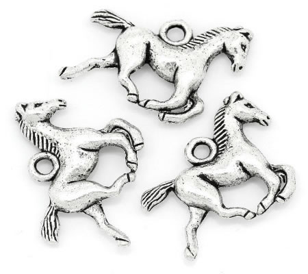 1x Bedeltje Paard Donker Zilver 19 x 15 mm