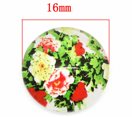 Glazen cabochon bloemprint 16 mm