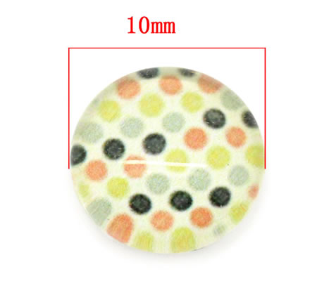 Glazen Cabochon Polkadot Wit/Groen/Oranje