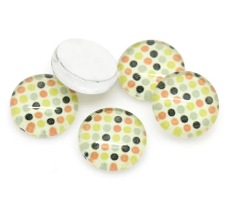 Glazen Cabochon Polkadot Wit/Groen/Oranje