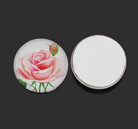 1 x Glazen Bloem Cabochon rond 25 mm