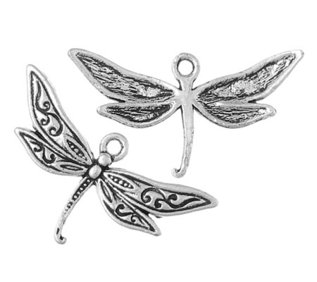 1x Bedeltje Libelle Donker Zilver 32 x 17  mm