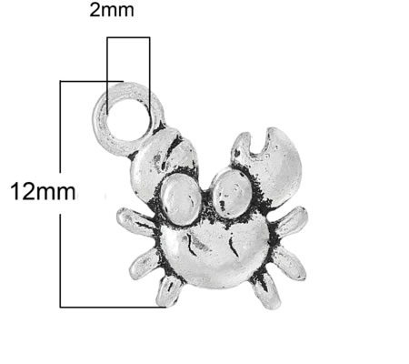 1x Bedeltje Krab Donker Zilver