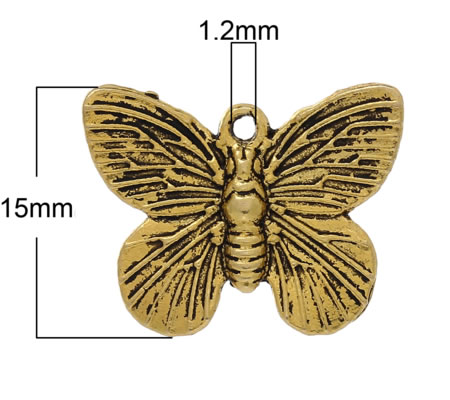 1x Bedel Vlinder Oud Goudkleurig