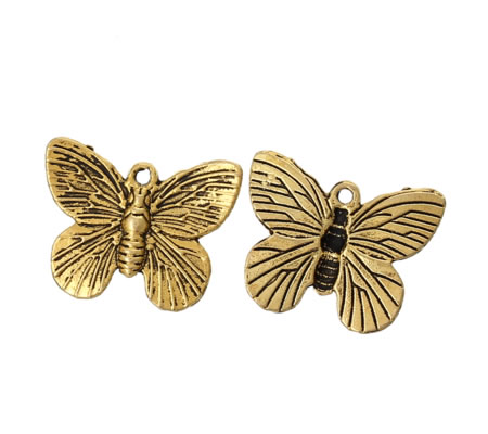 1x Bedel Vlinder Oud Goudkleurig