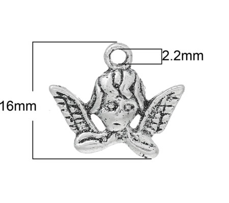 1x Bedeltje Engel Gezichtje Donker Zilver