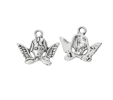 1x Bedeltje Engel Gezichtje Donker Zilver