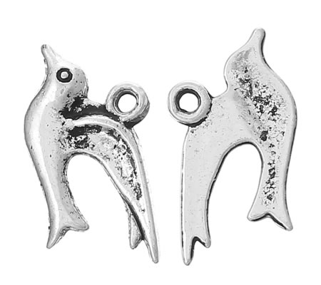 1x Bedeltje Donker Zilver vogeltje