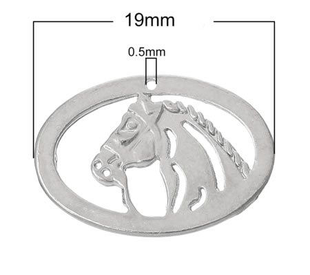 1x Bedeltje Paard Donker Zilver 19 x 13 mm