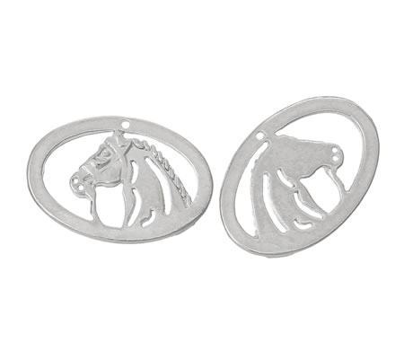 1x Bedeltje Paard Donker Zilver 19 x 13 mm