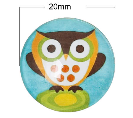 Glazen Cabochon Uiltje blauw 20mm