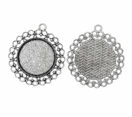 1x Cabochon Bedel 25 mm Donker Zilver