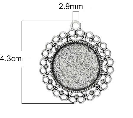 1x Cabochon Bedel 25 mm Donker Zilver