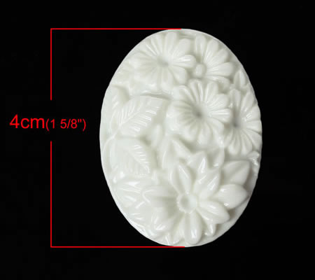 1x Cabochon Kunsthars Wit Ovaal