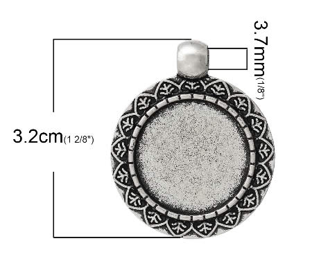 1x Cabochon Hanger Donker Zilver