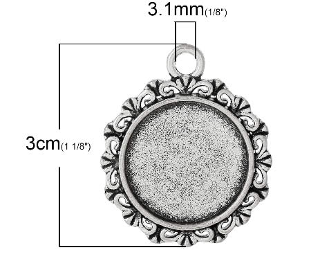 1x Cabochon hanger 18 mm Donker Zilver
