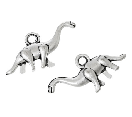 1x Bedeltje Dinosaurus Donker Zilver