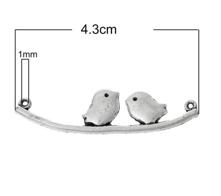 1x Ornament / Connector Donker Zilver Vogeltjes