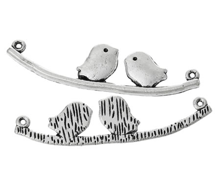 1x Ornament / Connector Donker Zilver Vogeltjes