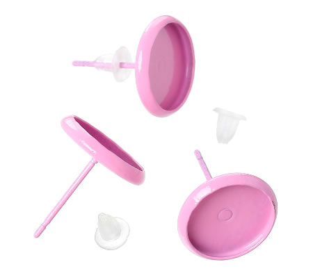 1 Paar Oorstekertjes Cabochon/Gespoten Roze