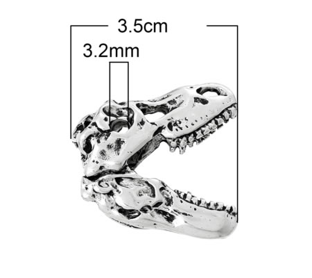1x Grote Dinosauruskop Donker Zilver