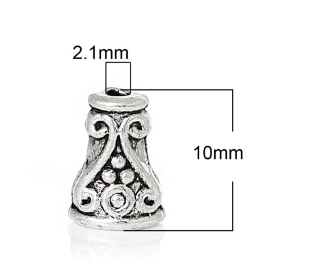 2x Kralen Kapjes Donker zilver 10 x 7 mm