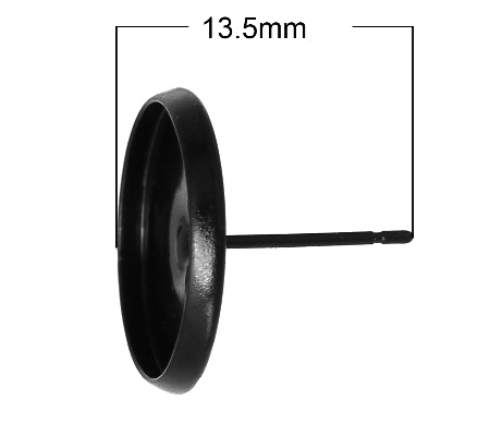 1 Paar Oorstekertjes Cabochon/Gespoten Zwart 14mm