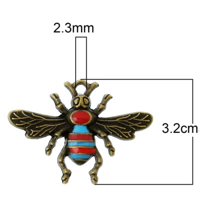 1x Bedeltje Honing Bij Brons/Emaille
