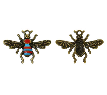 1x Bedeltje Honing Bij Brons/Emaille