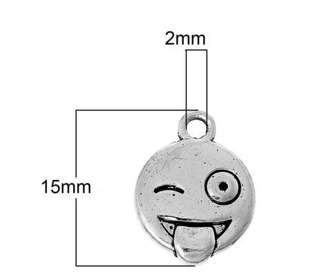 1x Bedeltje Emoticon Donker Zilver