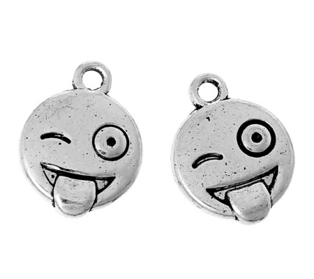 1x Bedeltje Emoticon Donker Zilver