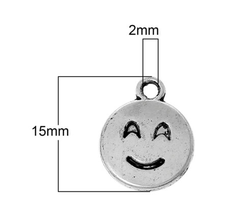1x Bedeltje Emoticon Donker Zilver Smily