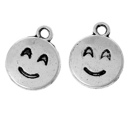 1x Bedeltje Emoticon Donker Zilver Smily