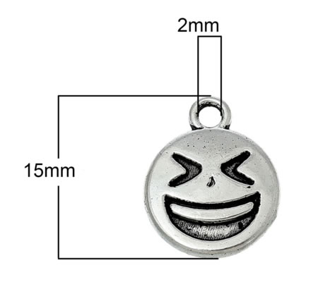 1x Bedeltje Emoticon Smile Donker Zilver