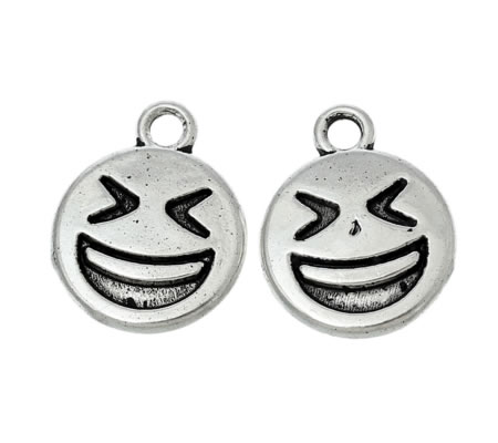1x Bedeltje Emoticon Smile Donker Zilver