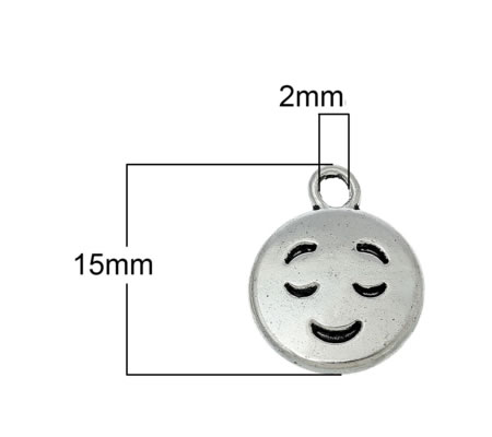 1x Bedeltje Emoticon Donker Zilver Smile