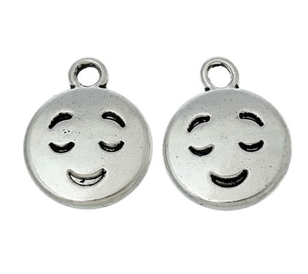 1x Bedeltje Emoticon Donker Zilver Smile